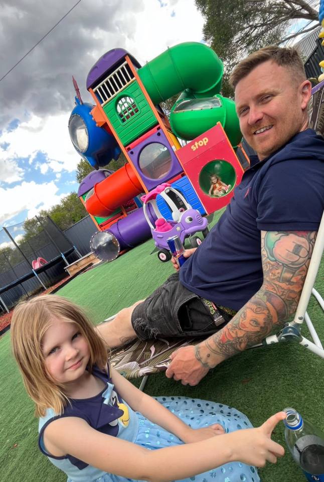 Kieran, pictured, built the playground for his two daughters to enjoy.