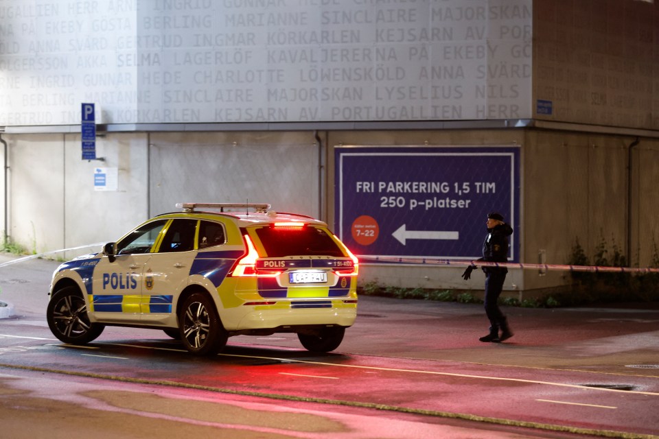 Cops at the scene in Selma Lagerlofs square, Gothenburg, after the shooting on Tuesday