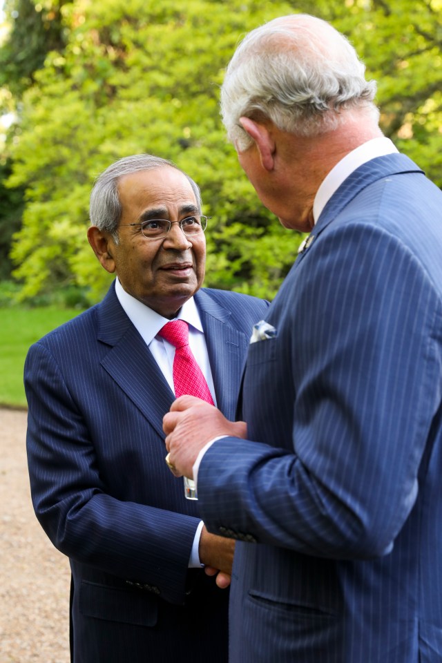 King Charles, then the Prince of Wales meets Gopichand Hinduja during a reception by charity Combat Stress at St James Palace in 2019