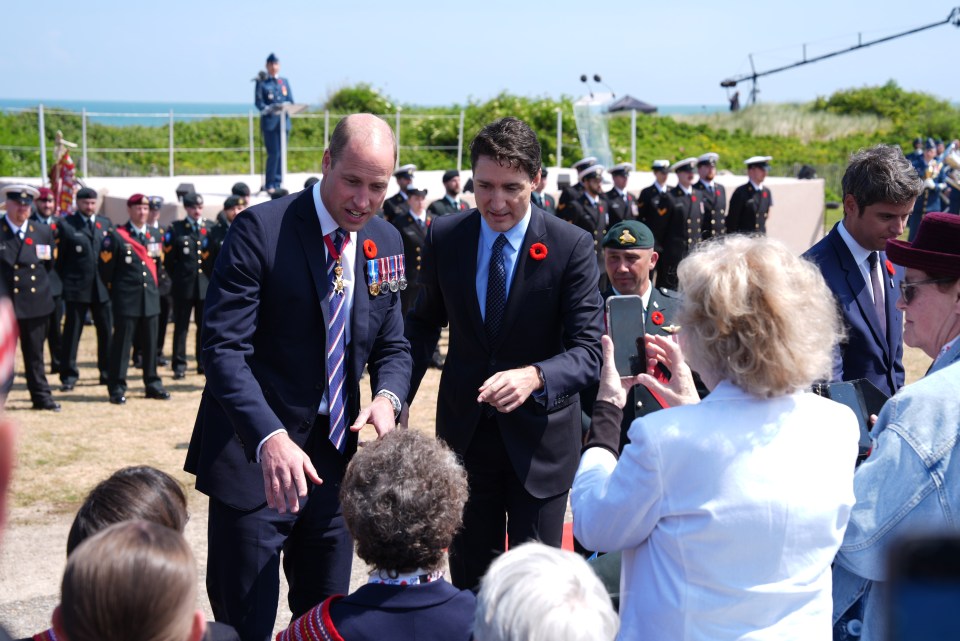 William and Mr Trudeau shook the hands of veterans on Thursday