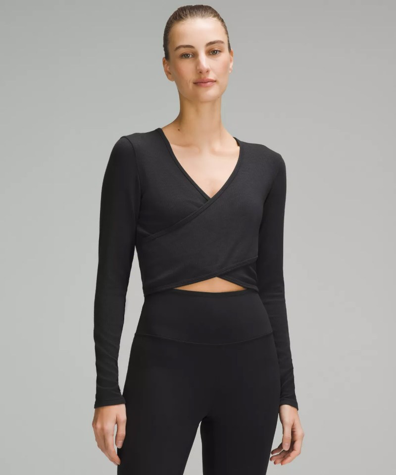 Lululemon has a black wrap top that will set you back £68