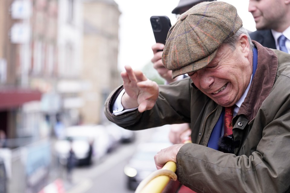 Nigel Farage dodged the objects while on an open-top bus in Barnsley yesterday