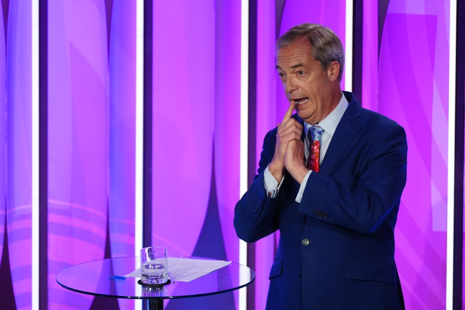 Reform UK Leader Nigel Farage speaking during a BBC Question Time Leaders’ Special where he said Andrew Parker's racism scandal was a set up job