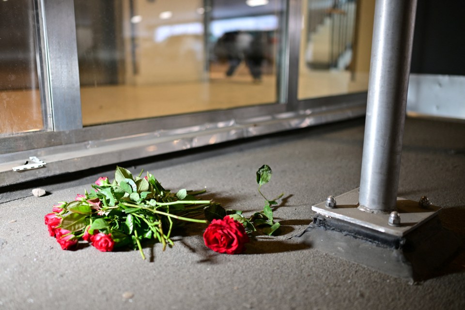 Roses are laid at the Selma Lagerlofs square in Gothenburg