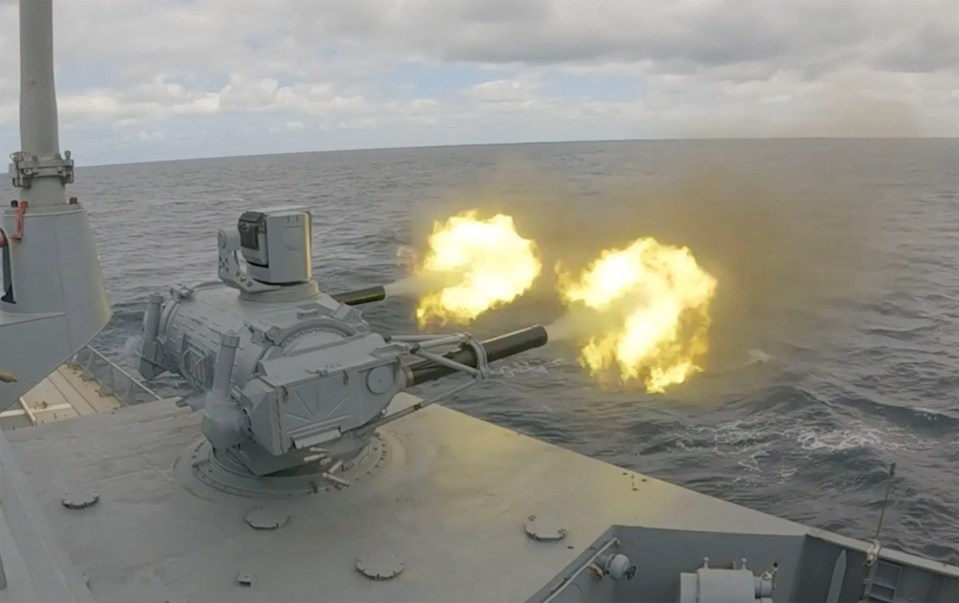 Footage has emerged of the warship engaging in drills just 25 miles from the US coast