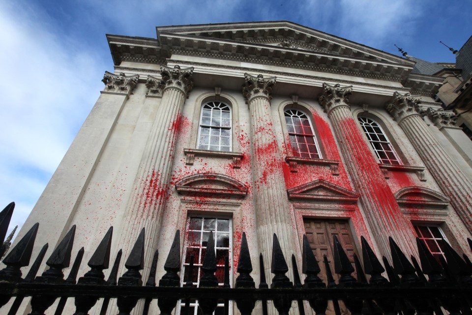 Cambridge University’s Senate House was targeted in a paint demo last Saturday by radical group Palestine Action