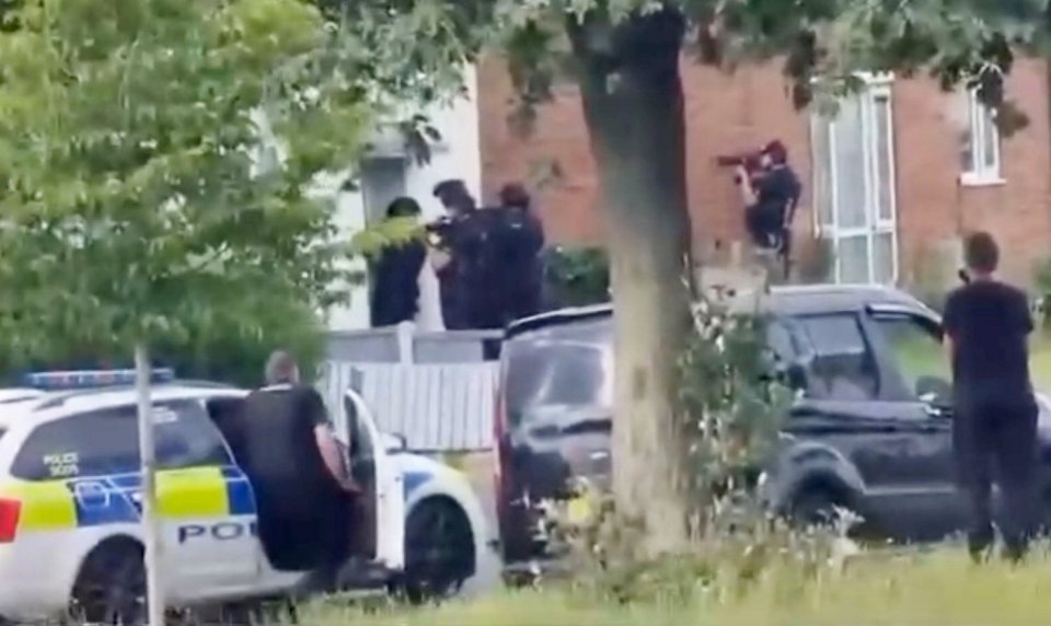 Armed cops descended on the residential street