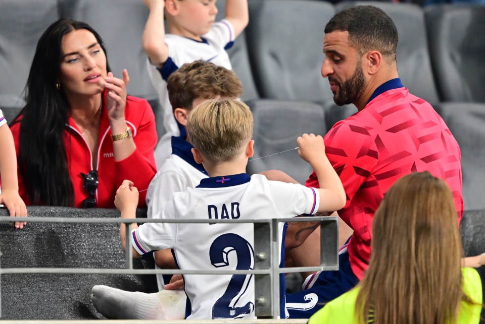 Kyle Walker with wife Annie and their children after England's 1-1 draw with Denmark