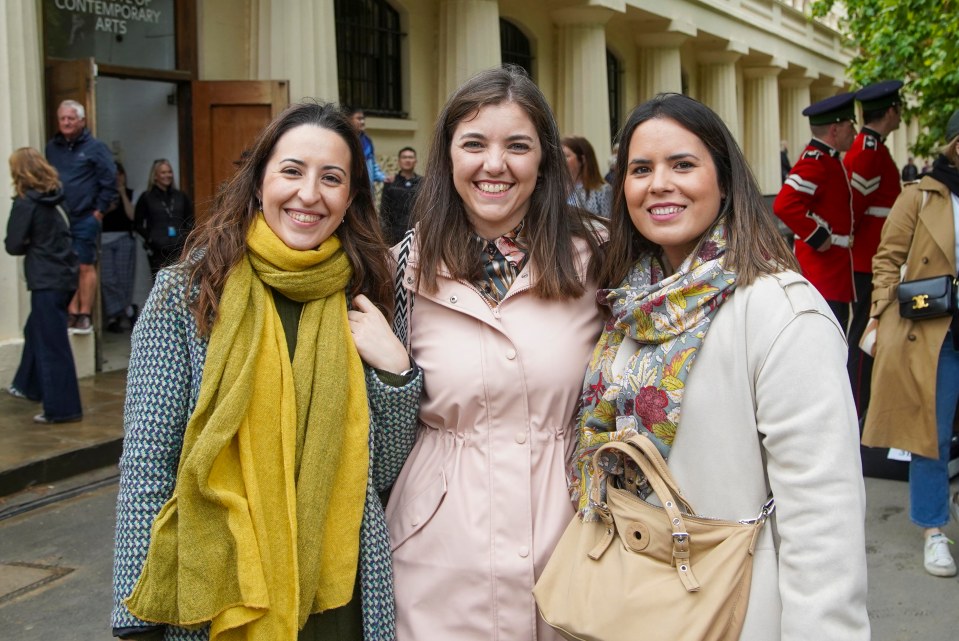 Rosa Ordonez, 32 (left), Eva Urbano, 34, and Elvira Terra, 34, are visiting from Spain