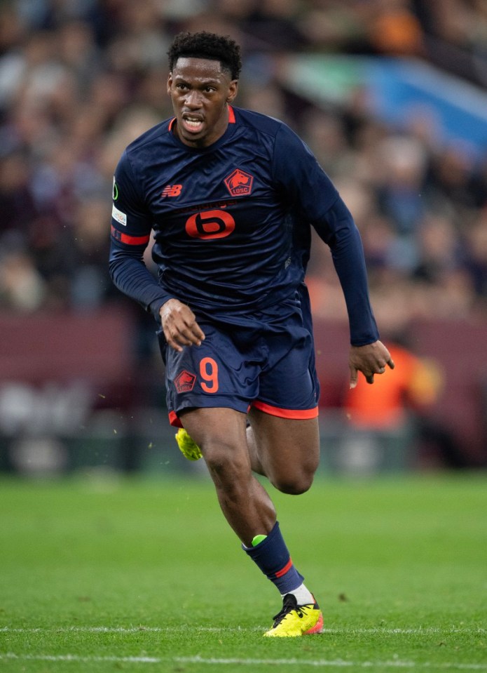 BIRMINGHAM, ENGLAND - APRIL 11:  Jonathan David of Lille OSC during the UEFA Europa Conference League 2023/24 Quarter-final first leg match between Aston Villa and Lille OSC at Villa Park on April 11, 2024 in Birmingham, England. (Photo by Visionhaus/Getty Images)