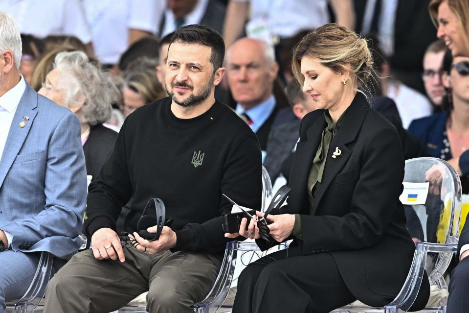 Zelensky and his wife at Omaha Beach for the event