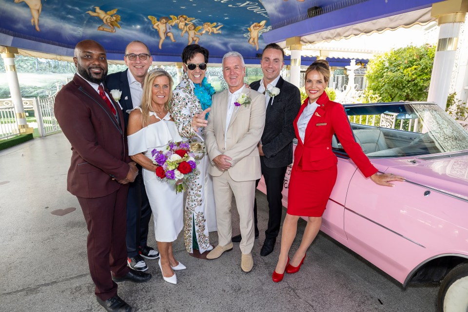 The couple departed the chapel in a classic London cab through its famous Tunnel of Love drive-thru wedding venue