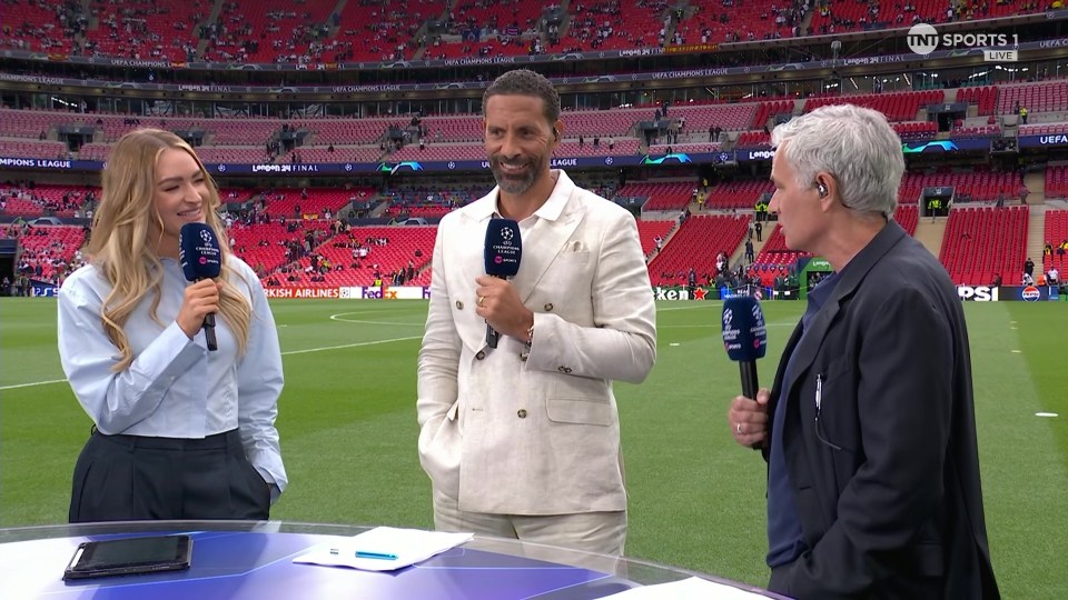 Rio Ferdinand braved a daring a cream linen suit as a pundit for TNT Sports