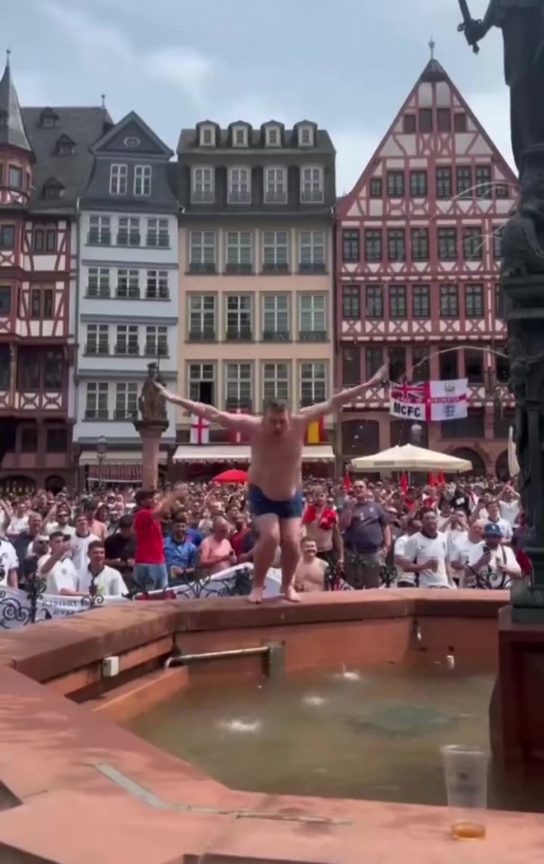 An England fan put on a show in Frankfurt