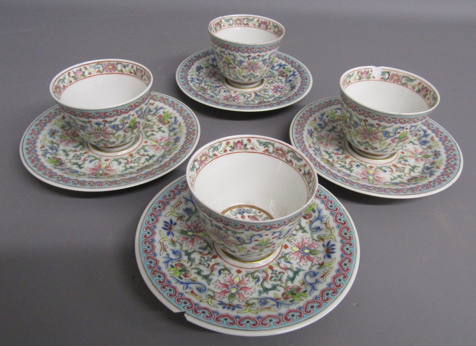 A set of four Chinese tea bowls with matching saucers sold for £26,000