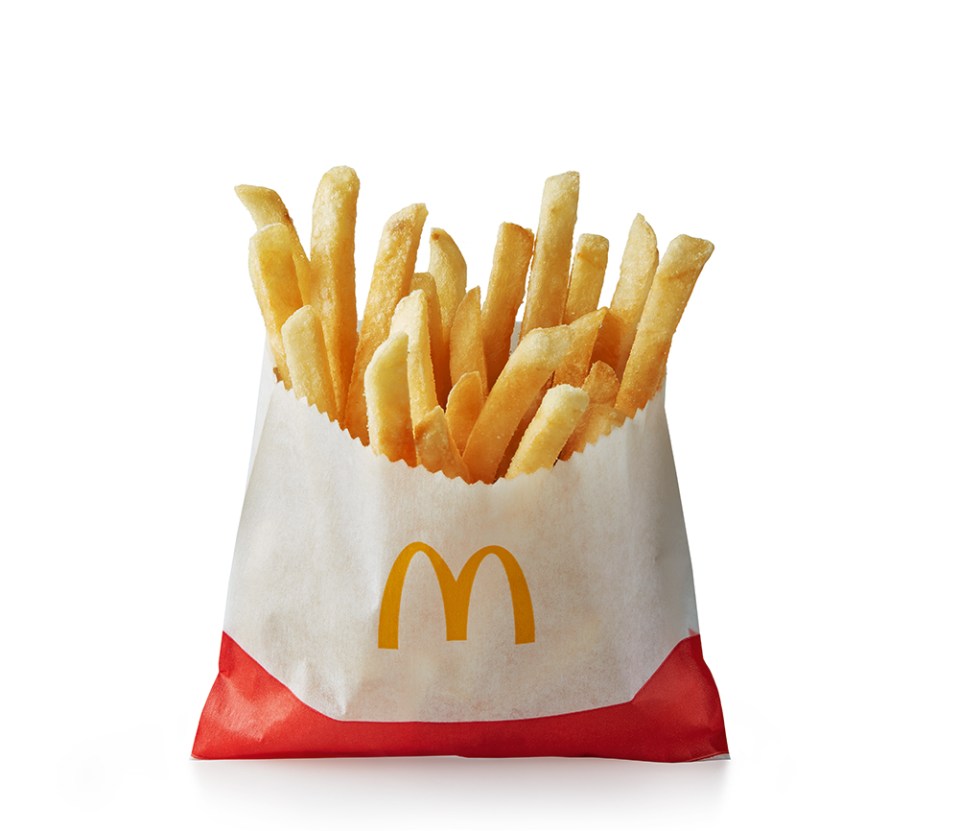 a bag of mcdonald 's french fries on a white background