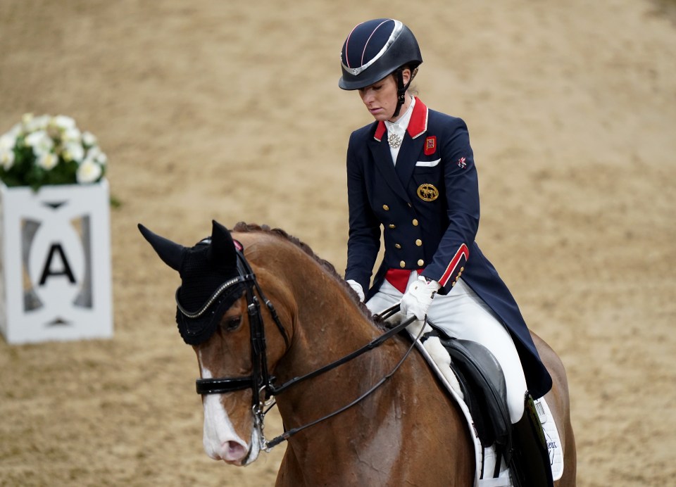 a woman riding a horse in front of a box with the letter a on it