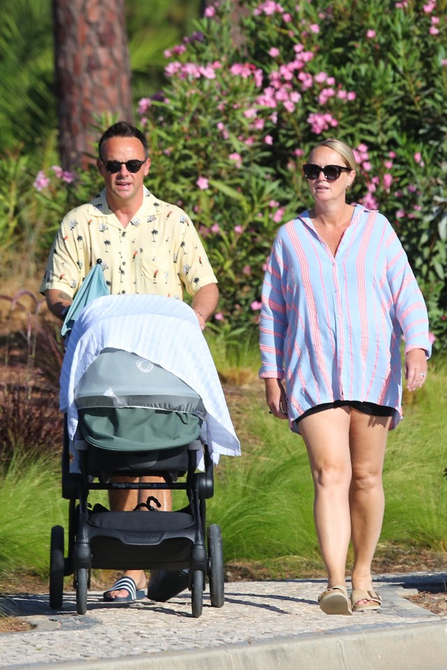 Ant McPartlin took a stroll with son Wilder and wife Anne-Marie on holiday