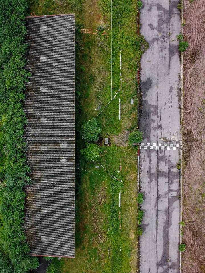 The chequered flag on the track is still visible despite years of neglect