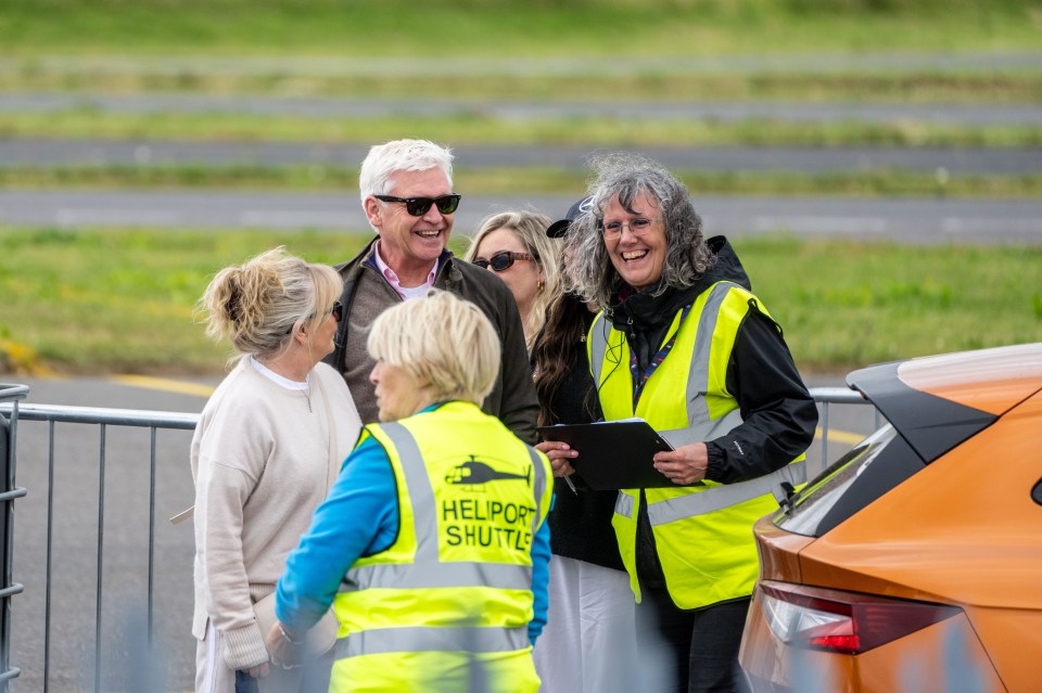 The former This Morning anchor was all smiles as he touched down at Silverstone