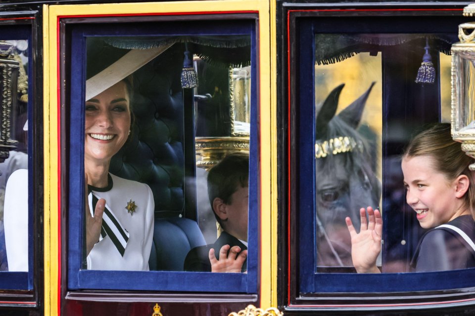 a woman sitting in a horse drawn carriage waving