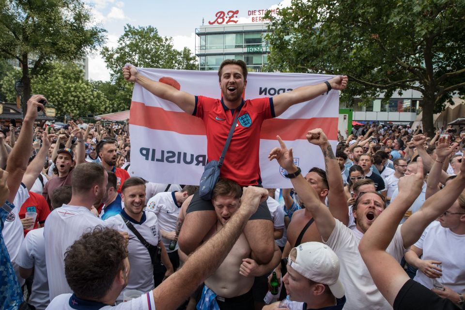 Three Lions fans on the streets of Berlin in Germany