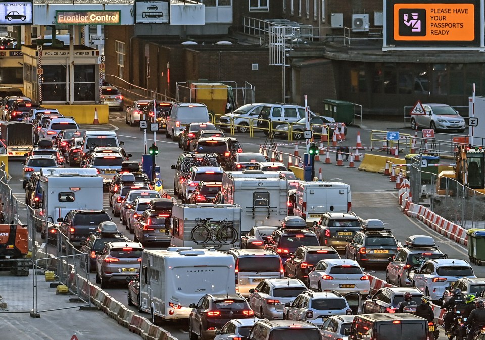 Horrendous queues built at Dover, in Kent, this morning as the summer holidays begin