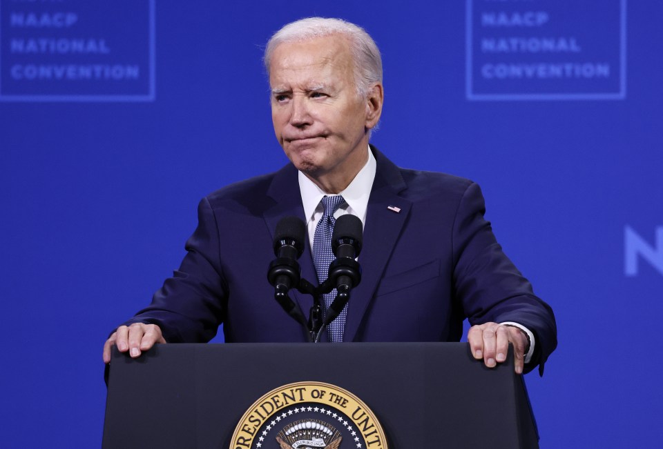 US President Joe Biden speaks at the National Convention at the Mandalay Bay Convention Center on July 16 in Las Vegas