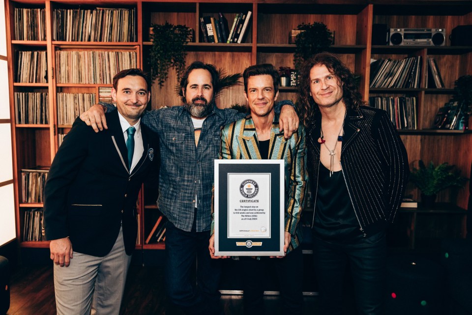 The Killers have been presented with two Guinness World Records for their 2023 song Mr Brightside