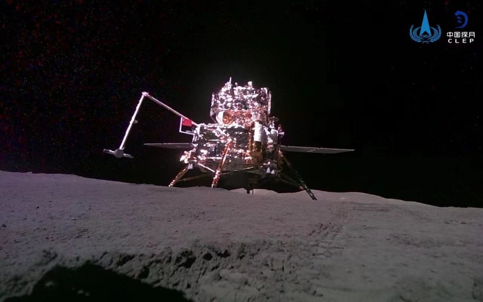 A view taken from the ‘mobile camera’ carried by the Chang’e-6 probe after it landed on the moon surface, collecting samples from its far side