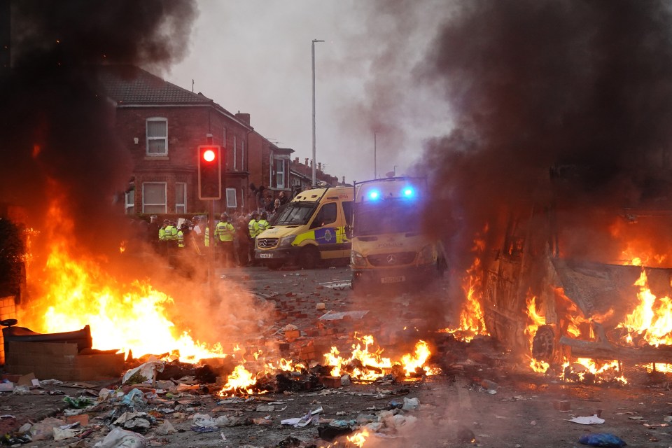 The far right thugs attacked both police vehicles and officers in an evening of mayhem