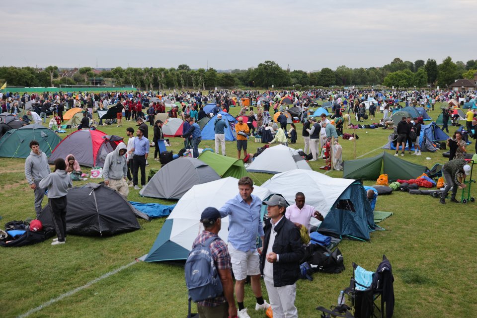 Tennis fans queueing for tickets on the first day of the Wimbledon Championships