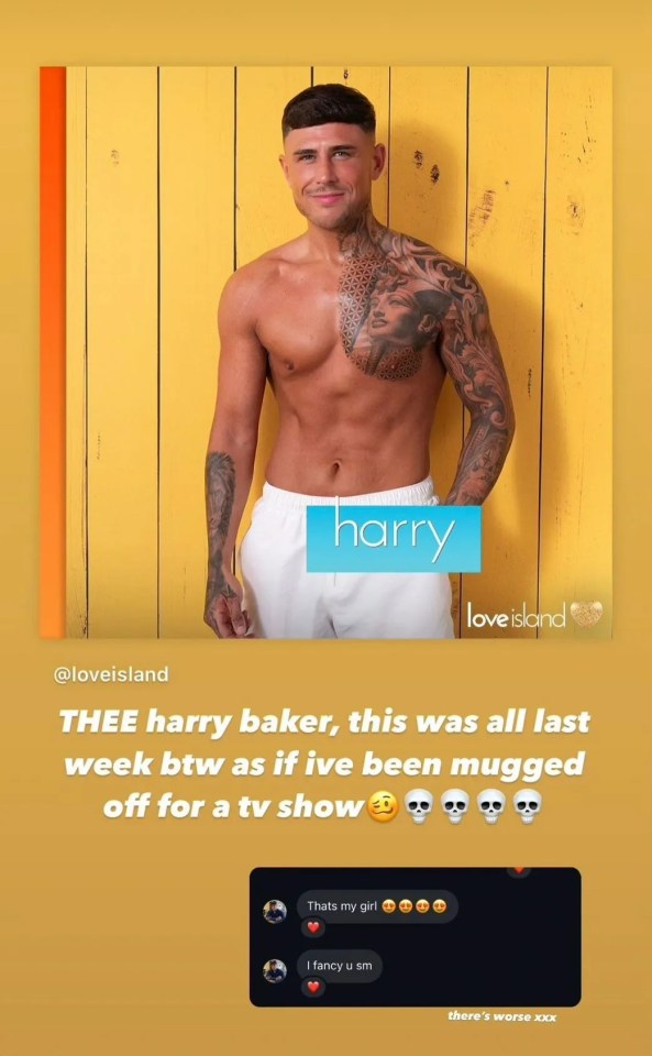 New Love Island bombshell Harry Baker has left one ex fuming