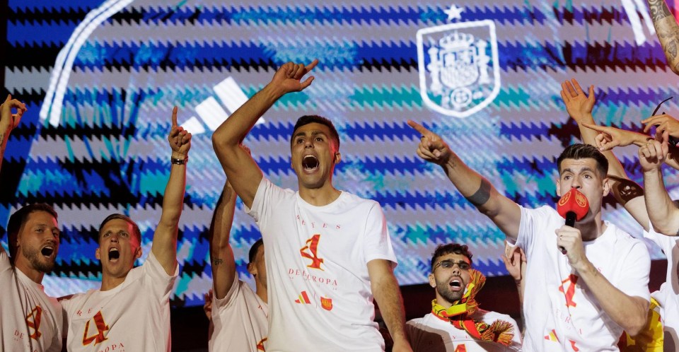 Rodri (centre) has chanted 'Gibraltar is Spanish' during a Euro party in Madrid