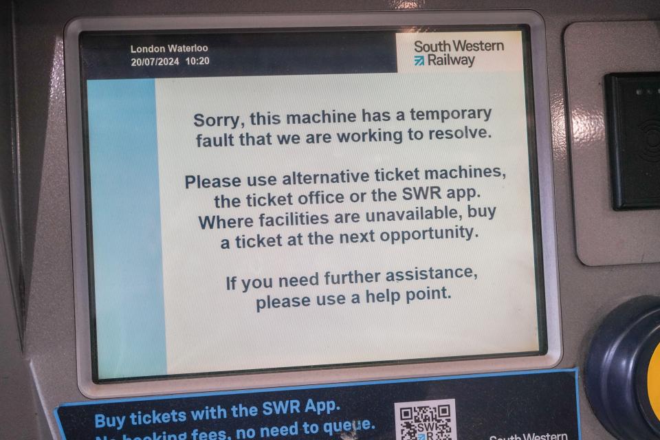 a screen displays a message from south western railway