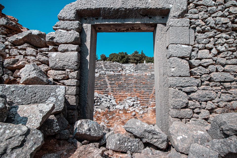 The ancient ruins of the famous amphitheater in the ancient city of Termessos