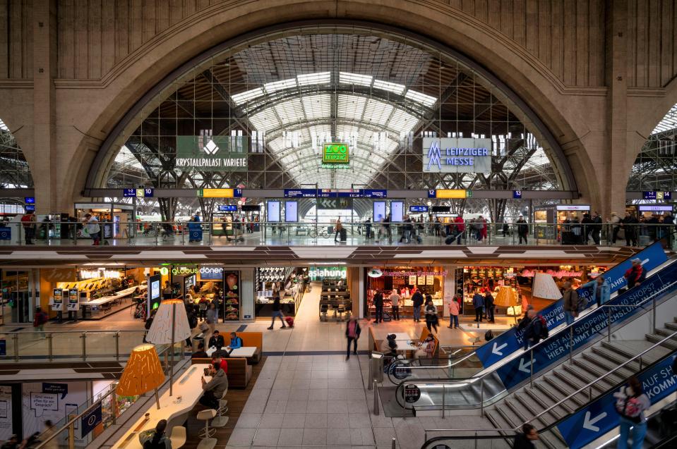 The German train station has a shopping centre inside