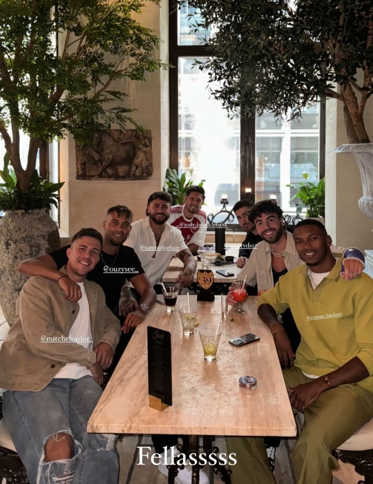 Love Island boys from last year got together for drinks