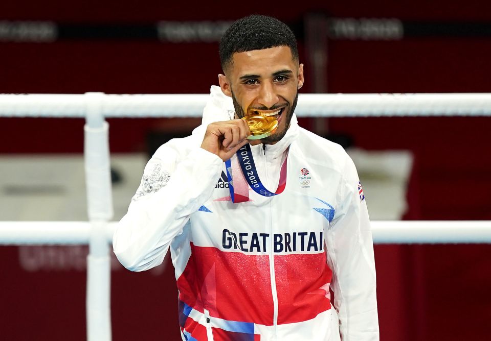 GB boxer Galal Yafai celebrates his gold medal from Tokyo 2021