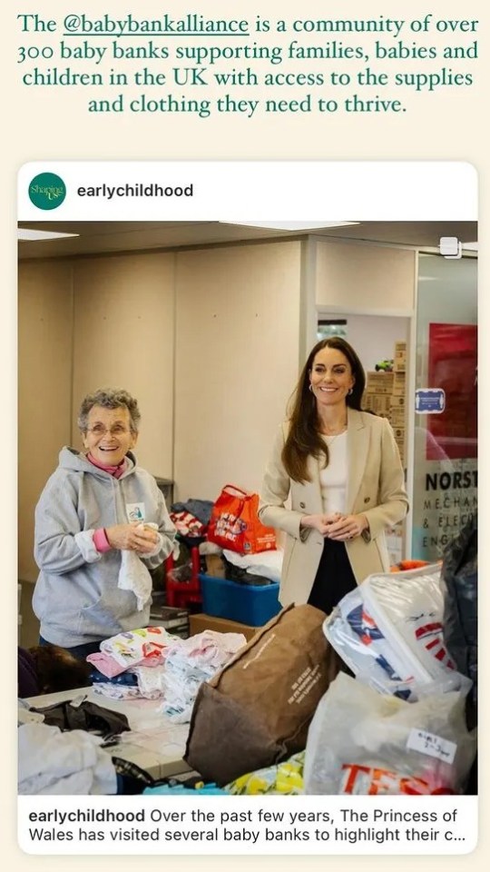 Princess Kate promoted the new Baby Bank Alliance on Instagram today