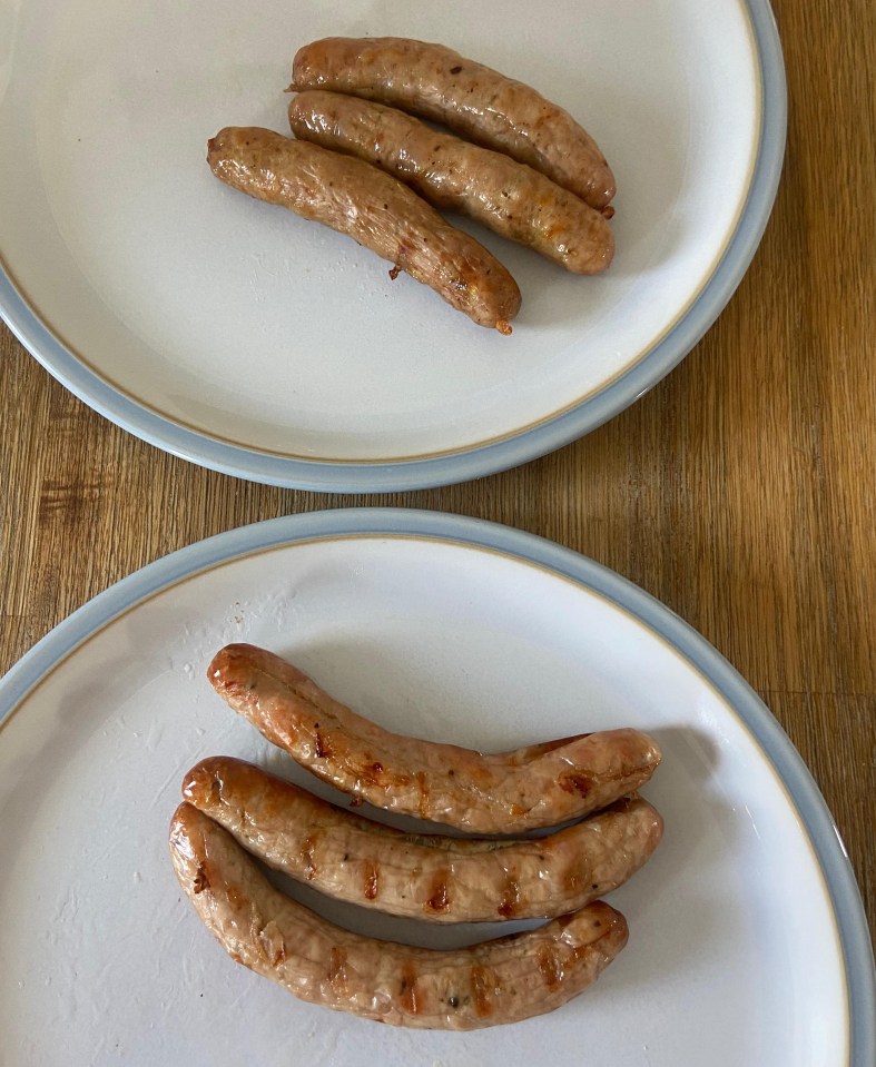 The Duchy sausages (top) were cheaper than the M&S ones (bottom), but tasted and looked identical