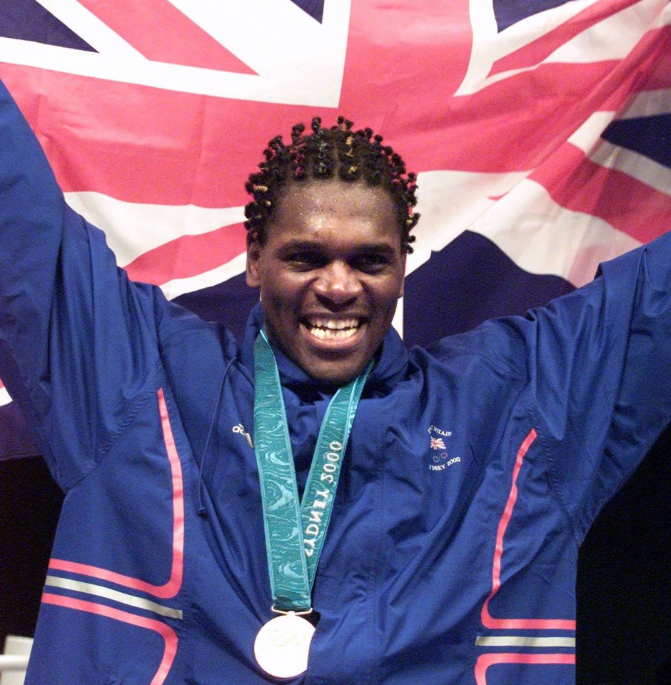 Audley Harrison after winning gold at the 2000 Olympics