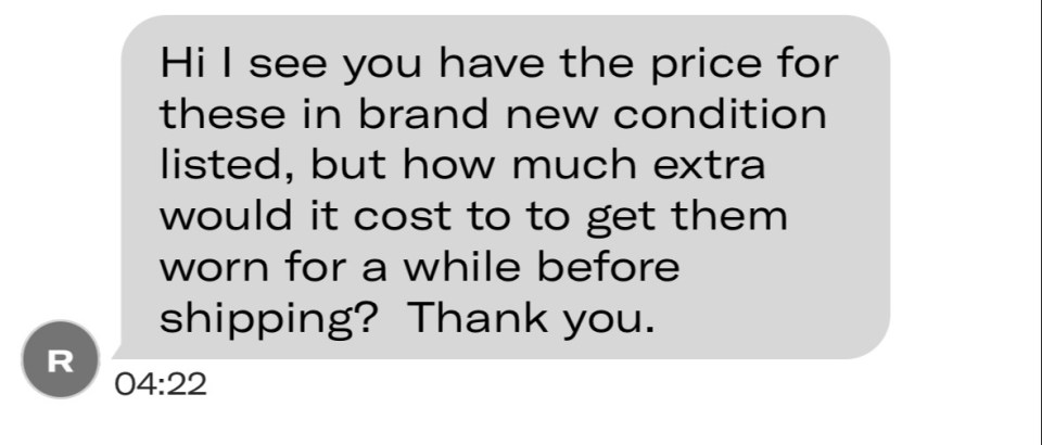 Another disturbing Depop message asking to buy worn clothing