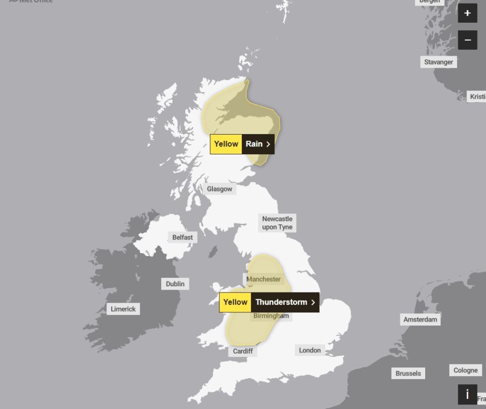 Two yellow weather warnings are in place for the UK