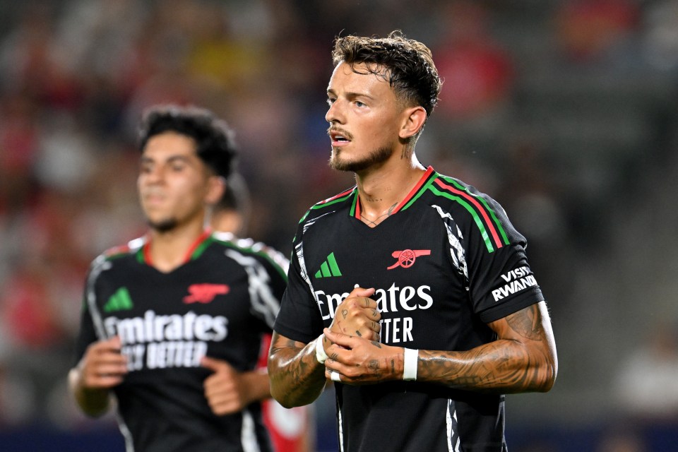 CARSON, CALIFORNIA - JULY 24: Ben White #4 of Arsenal looks on during the first half against AFC Bournemouth at Dignity Health Sports Park on July 24, 2024 in Carson, California. (Photo by Stuart MacFarlane/Arsenal FC via Getty Images)