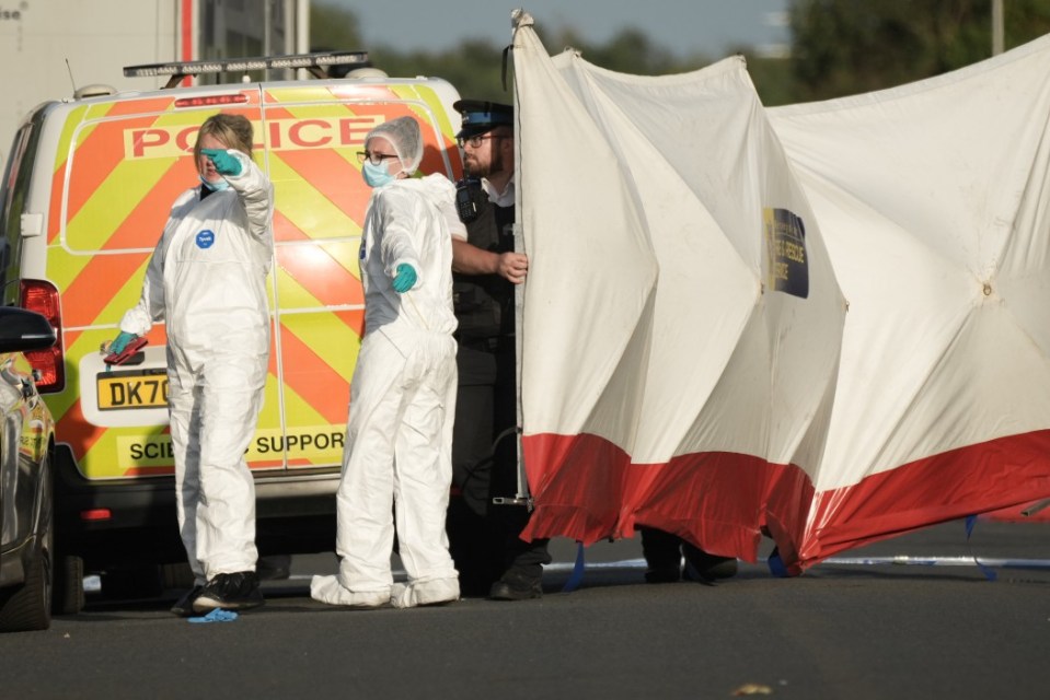 SOUTHPORT, ENGLAND - JULY 29: Police and forensic officers attend the scene of a multiple stabbing attack on July 29, 2024 in Southport, England. The North West Ambulance Service says they were treating at least eight people for stab injuries after a reported attack near Hart Street. (Photo by Christopher Furlong/Getty Images)