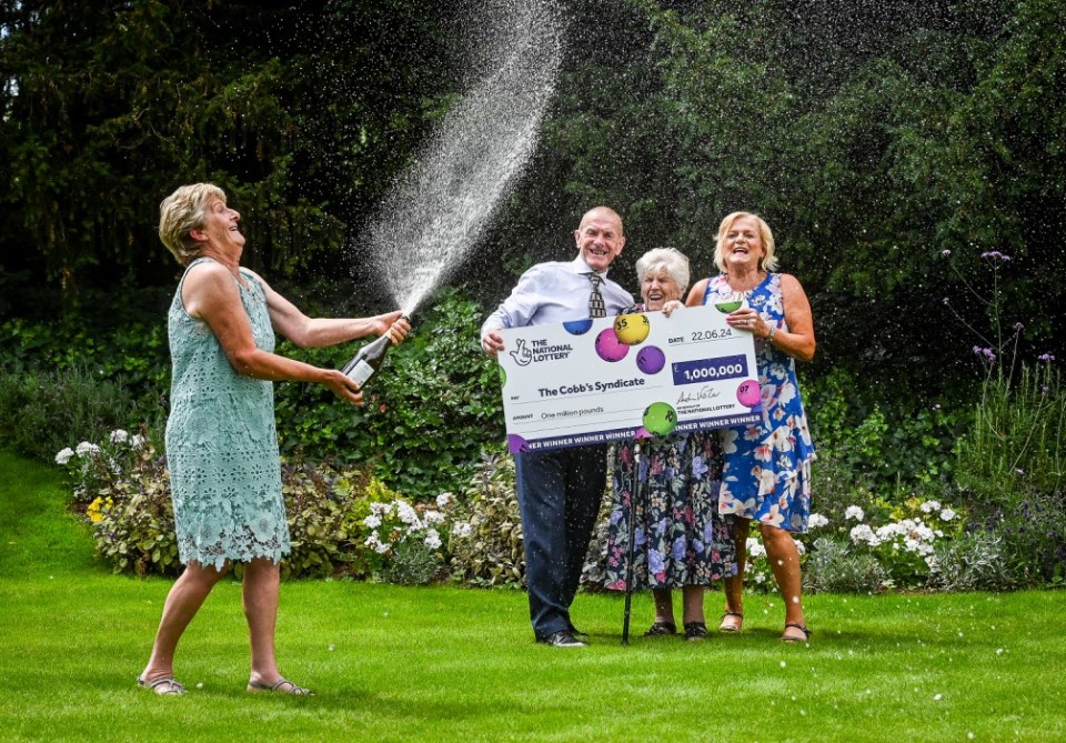 Undated handout photo issued by the National Lottery of lottery winners Audrey Cobb (second right), 87, and her three children David Cobb, 67, Carol Nobbs, 55 and 60-year-old Sandra Digby (left), have each won a share of ¿1,000,000 after they matched five main numbers and the Bonus Ball in the draw on Saturday June 22. The family that has played the same lottery numbers since forming a syndicate at a Christmas get together in 1994 is celebrating their ¿1,000,000 win. Issue date: Wednesday July 24, 2024. PA Photo. See PA story LOTTERY Peterborough. Photo credit should read: National Lottery /PA Wire NOTE TO EDITORS: This handout photo may only be used in for editorial reporting purposes for the contemporaneous illustration of events, things or the people in the image or facts mentioned in the caption. Reuse of the picture may require further permission from the copyright holder.