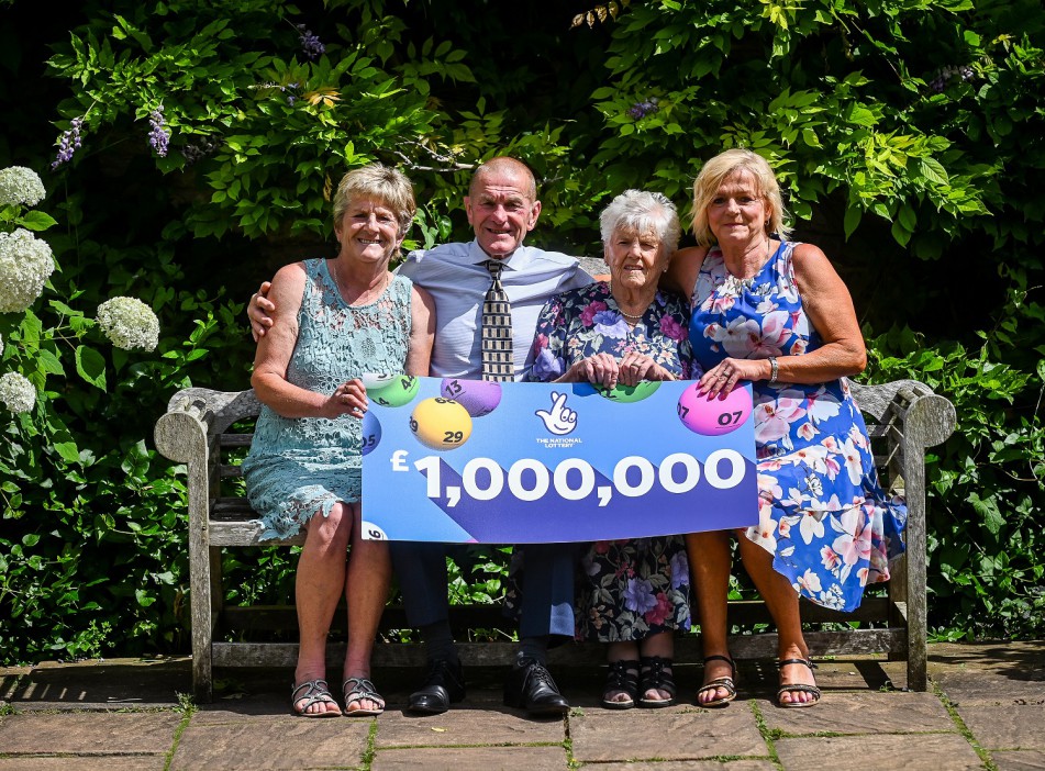 Undated handout photo issued by the National Lottery of lottery winners Audrey Cobb (second right), 87, and her three children David Cobb, 67, Carol Nobbs, 55 and 60-year-old Sandra Digby (left), have each won a share of ¿1,000,000 after they matched five main numbers and the Bonus Ball in the draw on Saturday June 22. The family that has played the same lottery numbers since forming a syndicate at a Christmas get together in 1994 is celebrating their ¿1,000,000 win. Issue date: Wednesday July 24, 2024. PA Photo. See PA story LOTTERY Peterborough. Photo credit should read: National Lottery /PA Wire NOTE TO EDITORS: This handout photo may only be used in for editorial reporting purposes for the contemporaneous illustration of events, things or the people in the image or facts mentioned in the caption. Reuse of the picture may require further permission from the copyright holder.