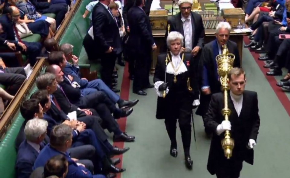 Black Rod Sarah Clarke walking with then Speaker John Bercow during the ceremony to prorogue parliament in 2019