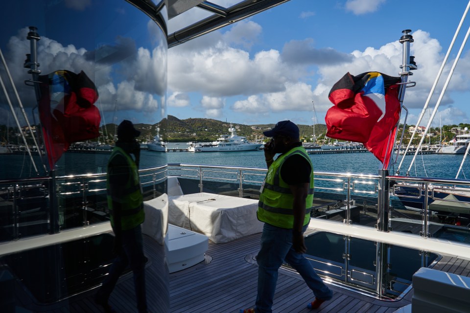 The Alfa Nero docked in Falmouth Harbour in Saint Paul Parish, Antigua